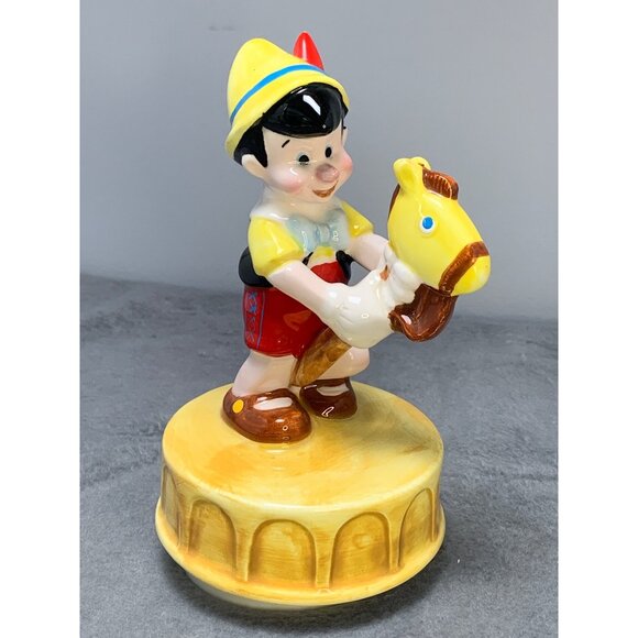 Vintage Schmid Pinocchio Ceramic Music Box Figurine with Rocking Horse - Picture 1 of 9